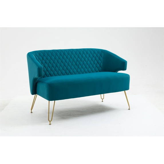 Loveseat Sofa Chair with Tufted Backrest, 49" Twin Size Accent Sofa with Golden Metal Legs, Comfy Upholstered Sofa Couch for Living Room, Bedroom and Office, Weight Capacity 600 Pounds, Teal