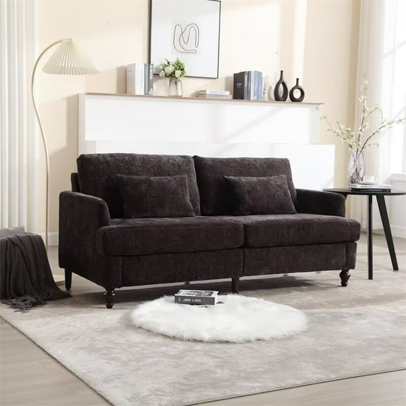 Loveseat Sofa, Chenille Fabric Upholstered 2-Seater Sofa with Rubber Wood Legs and Padded Cushion, Modern Couch for Living Room Bedroom Office, Black