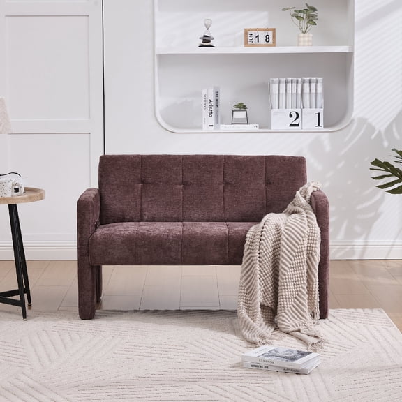 Loveseat Sofa, Chenille Upholstered Sofa Leisure Loveseat Couches Comfortable Seating with Dual Armrests, Double Armchair Small Love Seat Couches for Living Room, Apartment, Office, Wine Red