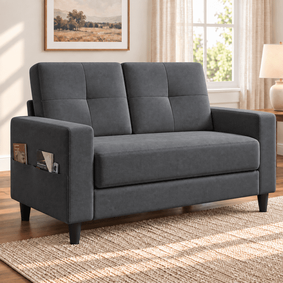 53" Loveseat Sofa - Comfortable Modern Design Couch for Small Spaces, Easy Assembly and Noise-Free, Dark Grey