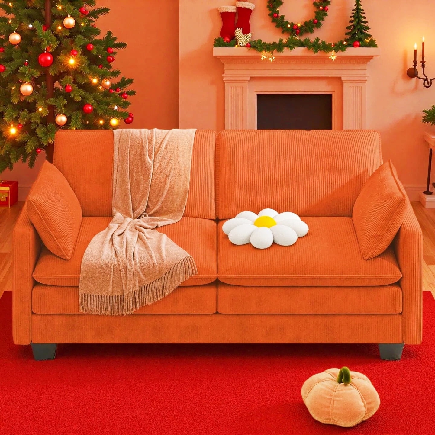 Loveseat Sofa, Comfy 2 Seater Couch with Double Layer Cushions for Living Room | Bedroom | Apartment | Office, Orange