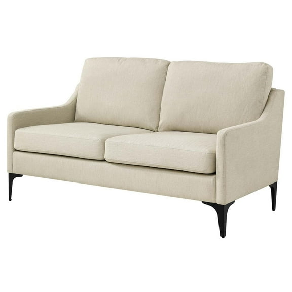 Loveseat Sofa Couch, Beige, Fabric, Mid Century Living Lounge Cafe Lobby Hospitality Restaurant, Modern Contemporary HB34316