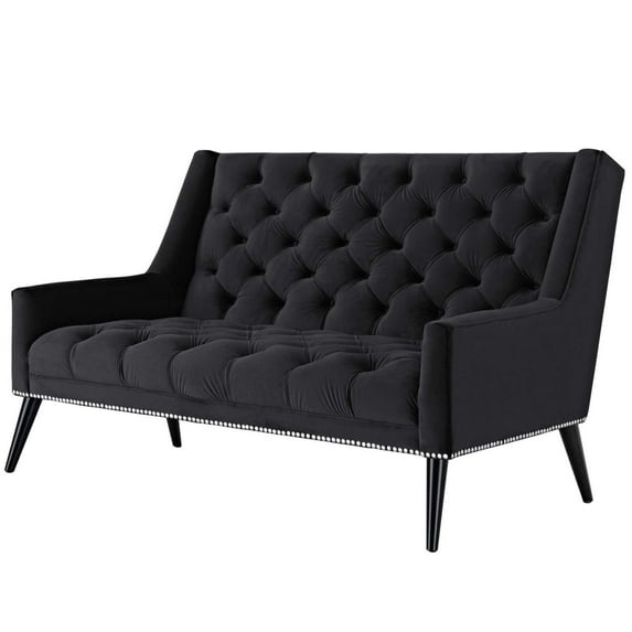 Loveseat Sofa Couch, Black, Velvet, Living Kitchen Cafe Bistro Hospitality Restaurant, Modern Contemporary Boutique HB33047