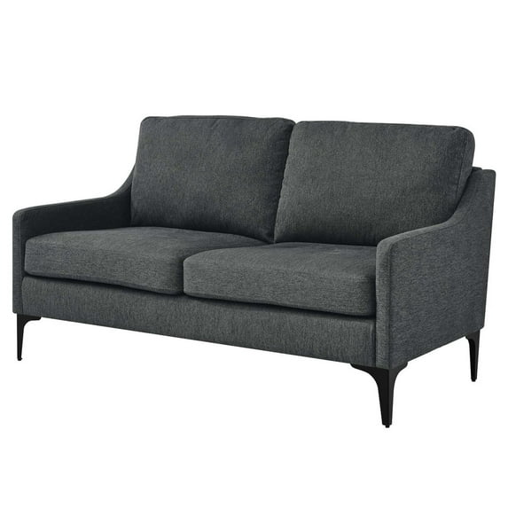 Loveseat Sofa Couch, Dark Grey Gray, Fabric, Mid Century Living Lounge Cafe Lobby Hospitality Restaurant, Modern Contemporary HB34317