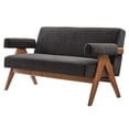 thumbnail image 1 of Loveseat Sofa Couch, Drak Gray Grey, Fabric, Wood, Living Kitchen Cafe Bistro Hospitality Restaurant, Modern Contemporary HB36204, 1 of 9