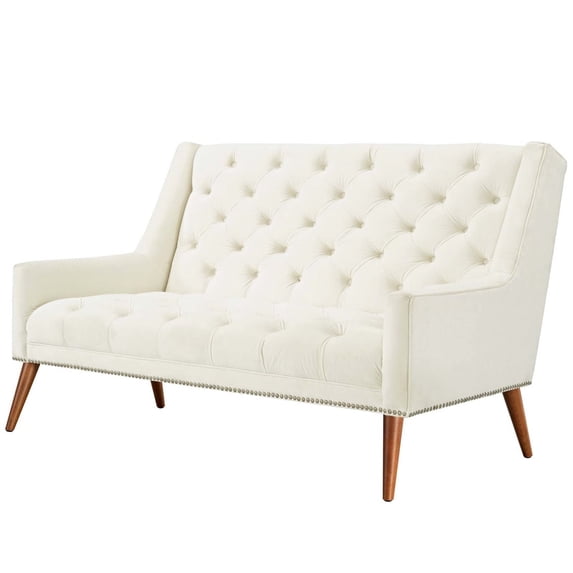 Loveseat Sofa Couch, Ivory White, Velvet, Living Kitchen Cafe Bistro Hospitality Restaurant, Modern Contemporary Boutique HB33048