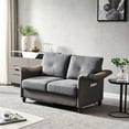 thumbnail image 1 of Loveseat Sofa Couch, Modern Linen Fabric Faux Leather Upholstered Accent Arm Sofa with Wooden Legs & 2 Removable Storage Boxes, Home Furniture for Living Room Bedroom Apartment, Dark Grey, 1 of 7