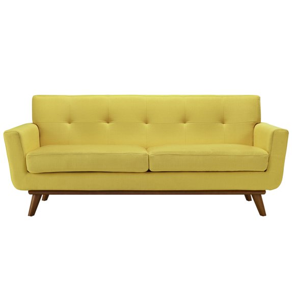 Loveseat Sofa Couch, Yellow, Fabric, Living Kitchen Cafe Bistro Hospitality Restaurant, Modern Contemporary HB32529