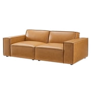 Loveseat Sofa, Faux Vegan Leather, Tan, Modern Contemporary Urban Design, Living Lounge Room Hotel Lobby Hospitality