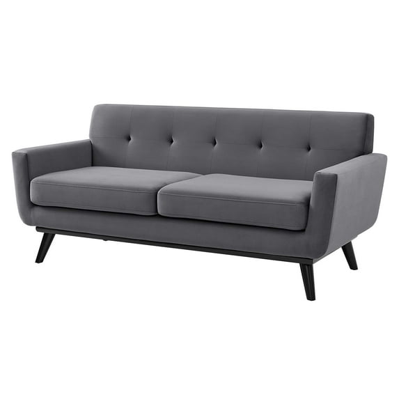 Loveseat Sofa, Grey Gray, Velvet, Modern Contemporary, Mid Century Living Hotel Lounge Cafe Lobby
