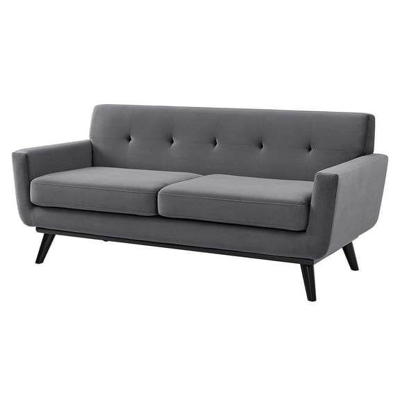 Loveseat Sofa, Grey Gray, Velvet, Modern Contemporary, Mid Century Living Hotel Lounge Cafe Lobby