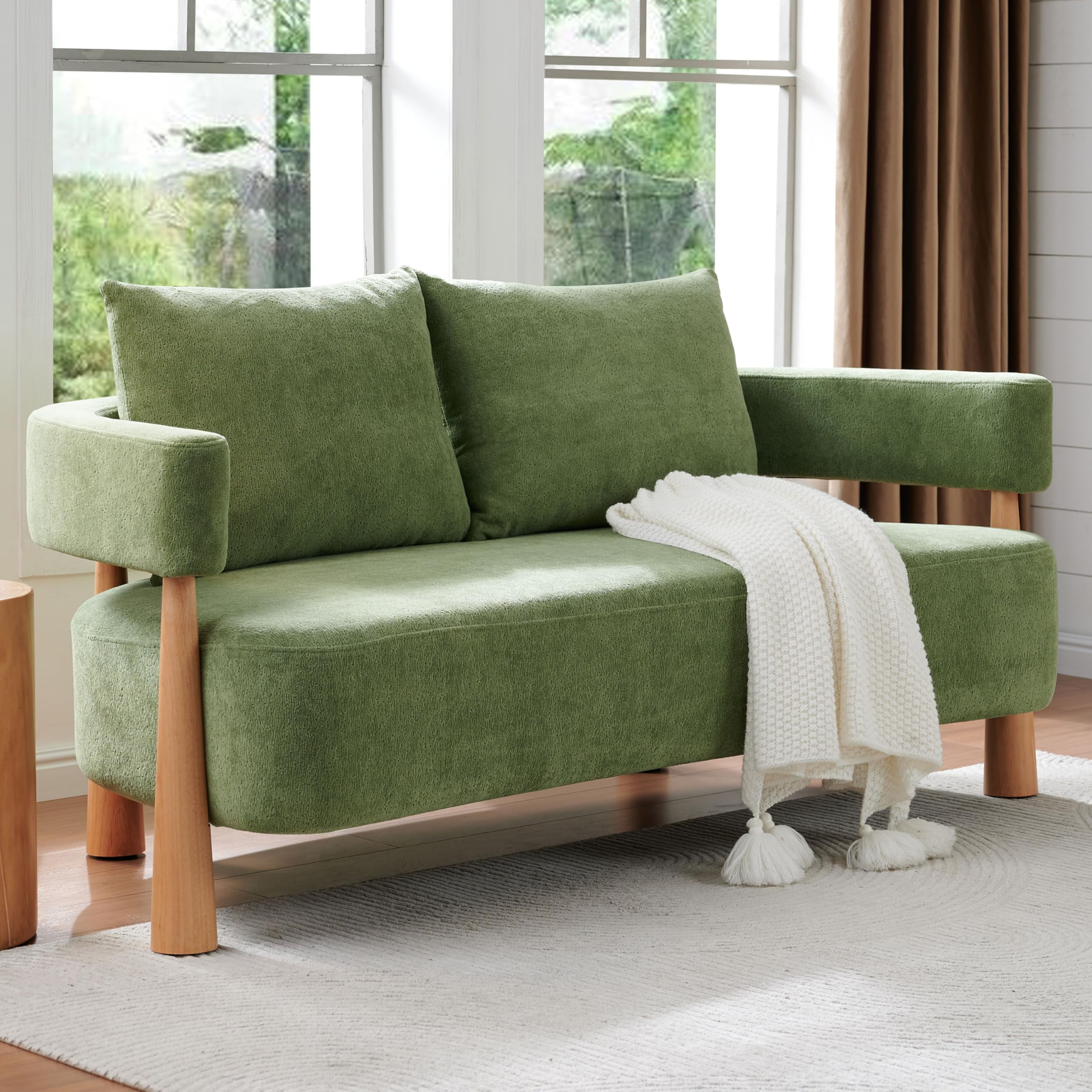 Loveseat Sofa with High-Resilience Cushions, Ergonomic Design with Arched Arms, Sturdy Hardwood Legs, Soft Velvet Upholstery, Includes Floor Protection Pads, Easy Assembly, Green