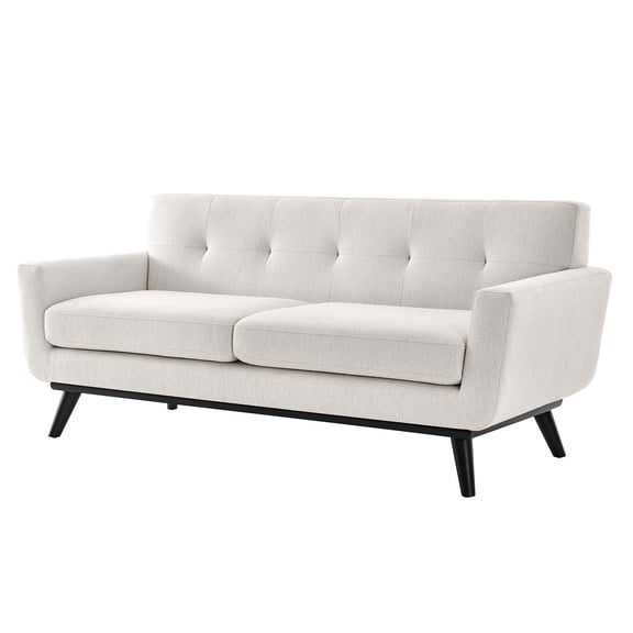 Loveseat Sofa, Ivory White, Fabric, Modern Contemporary, Mid Century Living Hotel Lounge Cafe Lobby