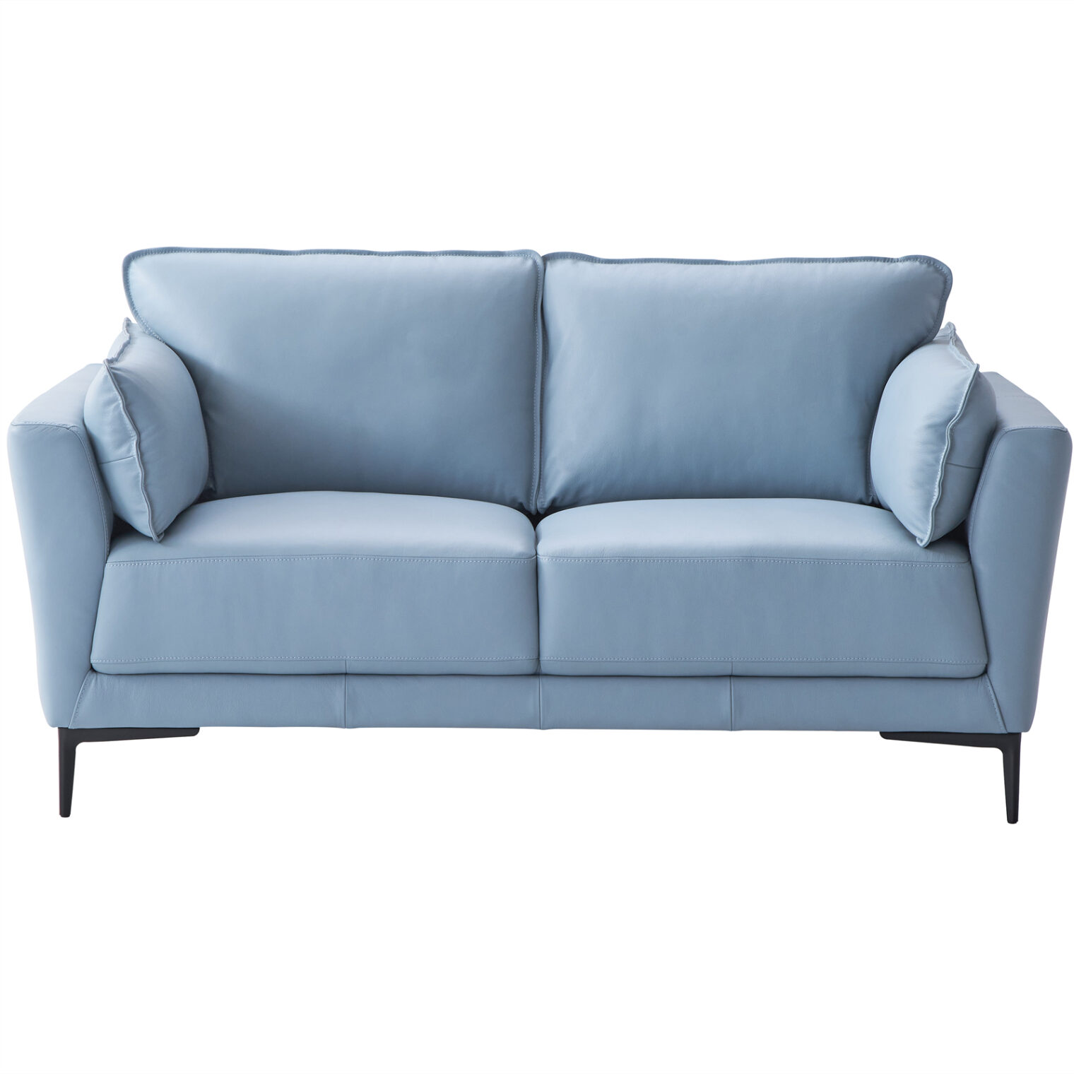 Loveseat, Sofa , Love Seat with Light Blue Top Grain Leather and Black Finish, Sofa for Living Room Bed Room Apartement, 68"L X 38"D X 34"H, Light Blue