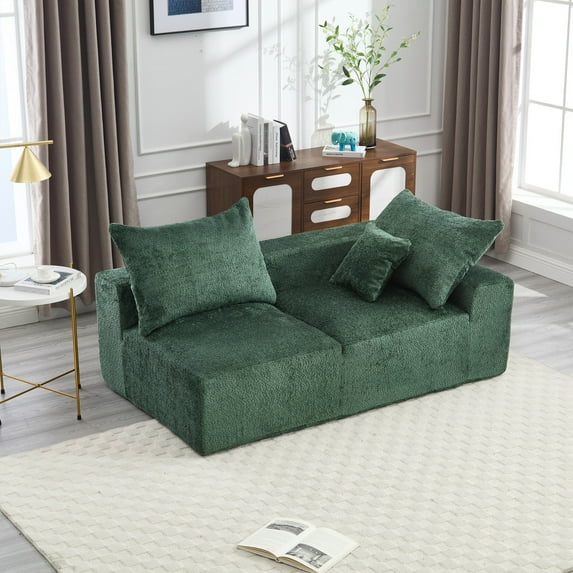 Loveseat Sofa, Memory Foam Couch Chaise Lounge, Deep Seat Sleeper Sofa Reading Leisure Sofa Bed Love Seat Sofa for Living Room Bedroom Apartment Home Office, Emerald