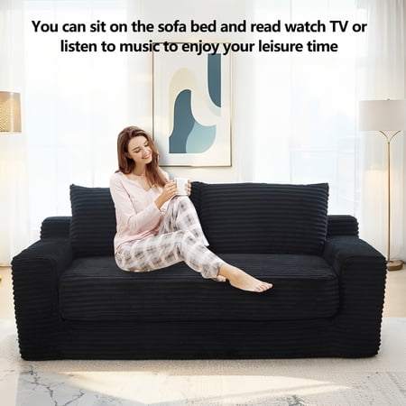 Loveseat Sofa with Memory Foam & Steel Frame - No Assembly, Convertible 2-in-1 Design, Corduroy Fabric - Compact Couch for Small Spaces, Apartments, Home Office & Bedroom