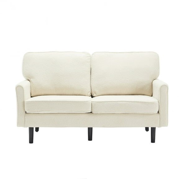 Loveseat Sofa, Mid Century Modern Love Seat, 2 Seater Sofa Couches for Living Room, Small Couch with Usb & Removable Pillow Cover, Comfy Couch for Bedroom, Apartment (Beige)