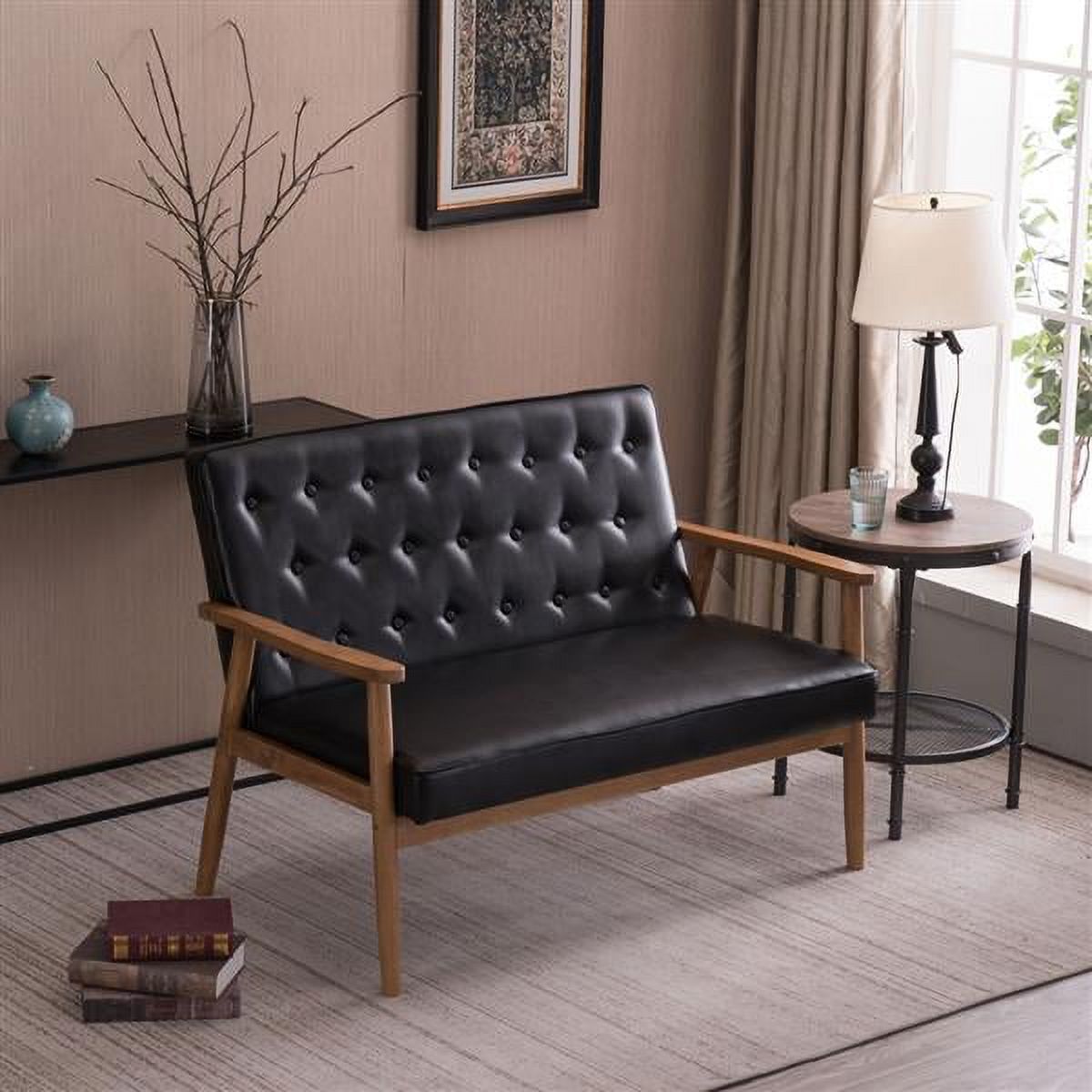 Loveseat Sofa, MidCentury Sofa Couch for 2, Wooden Loveseat Sofa