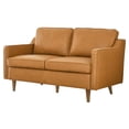 thumbnail image 1 of Loveseat Sofa, Tan, Leather, Modern Contemporary, Mid Century Living Hotel Lounge Cafe Lobby, 1 of 8