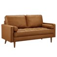 thumbnail image 1 of Loveseat Sofa, Tufted, Tan, Faux Leather, Living Room Lounge Cafe Lobby Hospitality Restaurant, Modern Contemporary, HB37338, 1 of 9