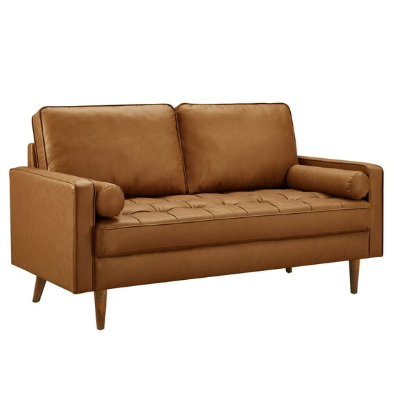 Loveseat Sofa, Tufted, Tan, Faux Leather, Living Room Lounge Cafe Lobby Hospitality Restaurant, Modern Contemporary, HB37338