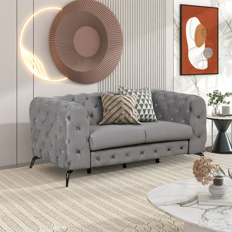 Loveseat Sofa, Velvet Upholstered Couch with Metal Legs Loveseat Sofa, Velvet Upholstered Couch with Metal Legs