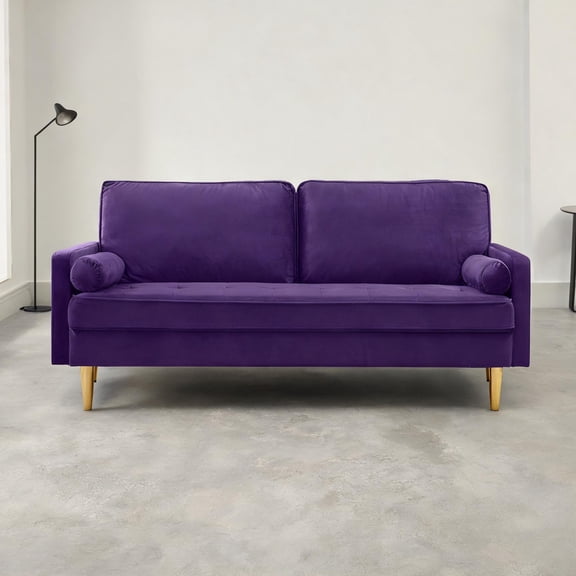 Loveseat Sofa for Living Room or Bedroom, Soft Velvet, Two-Seater, Metallic Gold Legs, 65 Inches