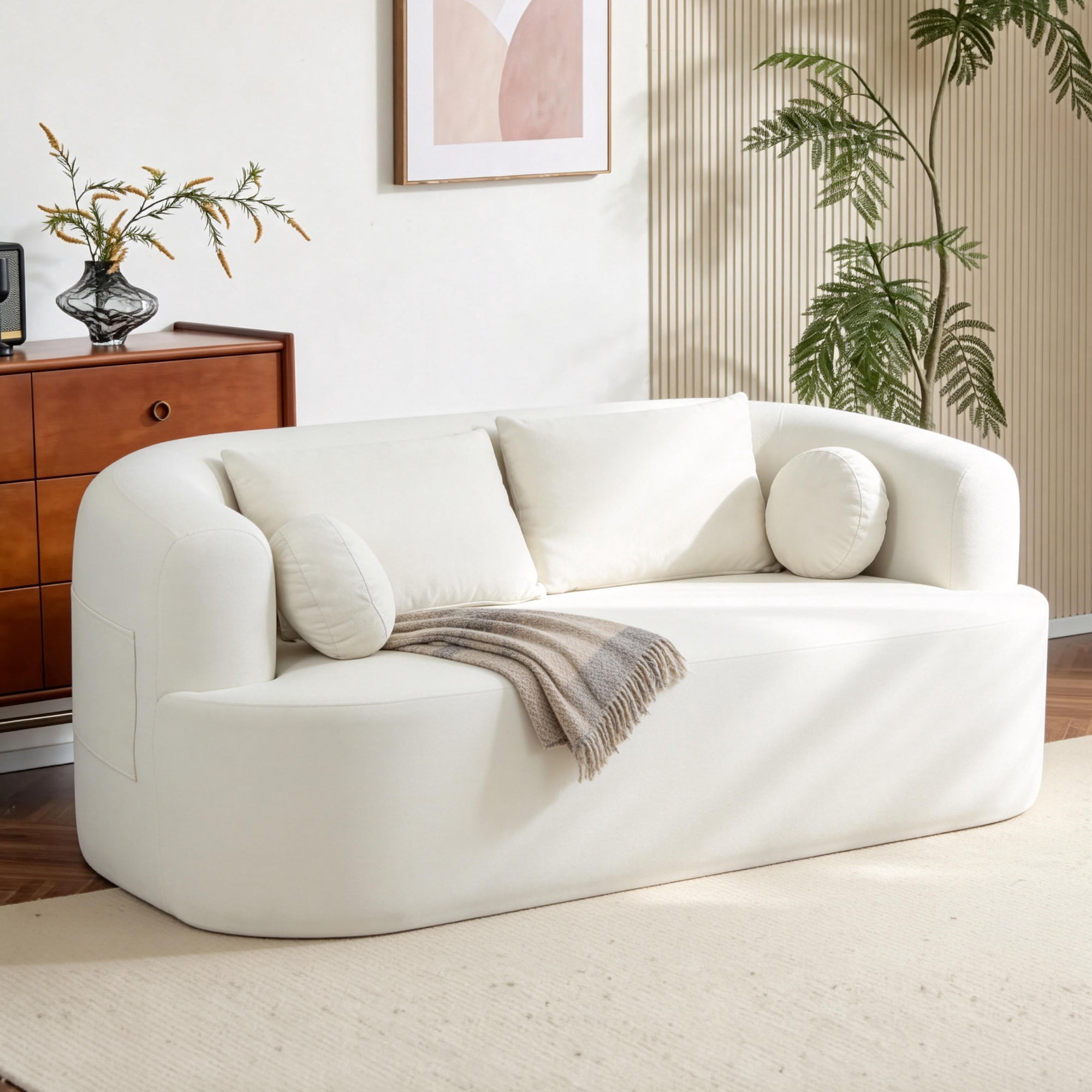 Loveseat Sofa-in-a-Box, 67" Chenille 2-Seater Couch with Deep Seats, 32D High-Resilience Foam, No Assembly Required, for Living Room, Small Space, Beige