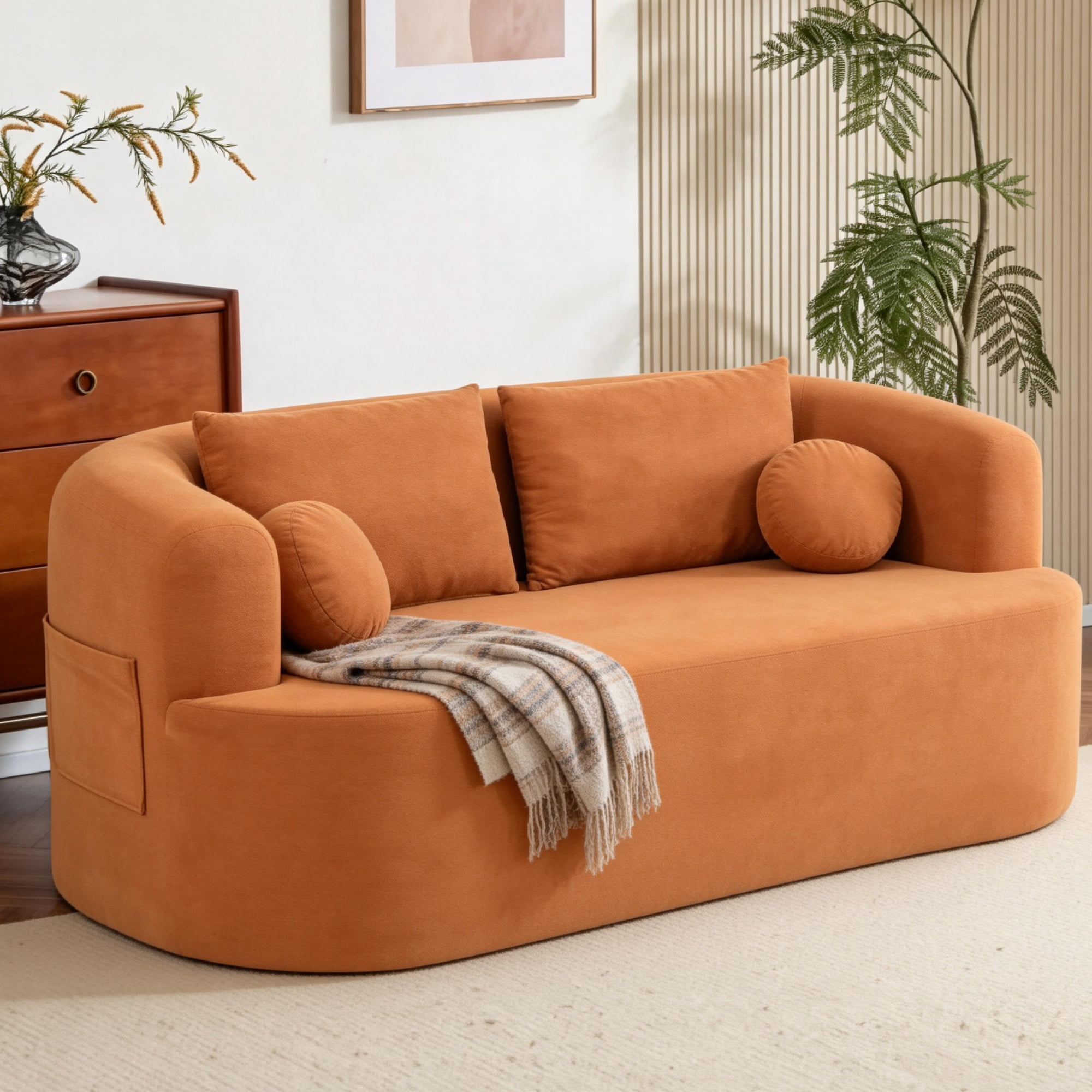 Loveseat Sofa-in-a-Box, 67" Chenille 2-Seater Couch with Deep Seats, 32D High-Resilience Foam, No Assembly Required, for Living Room, Small Space, Orange