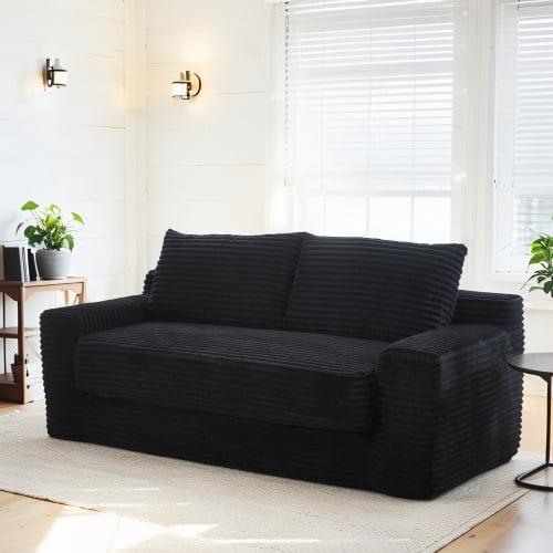 Loveseat Sofa with Memory Foam and Steel Frame, Convertible 2-in-1 Design with No Assembly for Small Spaces, Apartment, Home Office, Black