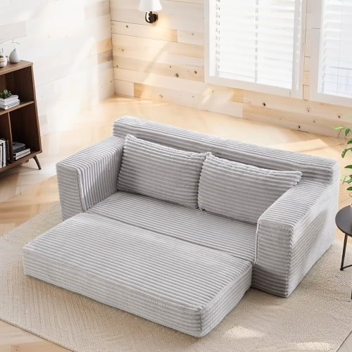 Loveseat Sofa with Memory Foam and Steel Frame, Convertible 2-in-1 Design with No Assembly for Small Spaces, Apartment, Home Office, Grey
