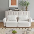 thumbnail image 1 of Loveseat Sofa with Two Pillow, Modern Teddy Fabric Petal Loveseat with Curved Armrests and Backrests, Comfy Living Room Sofa Furniture, White, 1 of 6