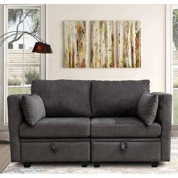 Loveseat with Storage Seats Modular Sectional Small Couch for Small Spaces with Reclining Arms and Backs 2 Seater Couch Mini Sofa Love Seat for Bedroom,Dorm Room, Living Room(Grey)