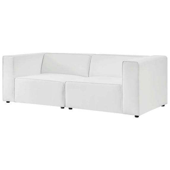 Loveseat and Sofa Set, Faux Vegan Leather, White, Modern Contemporary Urban Design, Living Lounge Room Hotel Lobby Hospitality