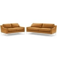thumbnail image 1 of Loveseat and Sofa Set, Leather, Steel, Tan, Modern Contemporary Urban Design, Living Lounge Room Hotel Lobby Hospitality, 1 of 6