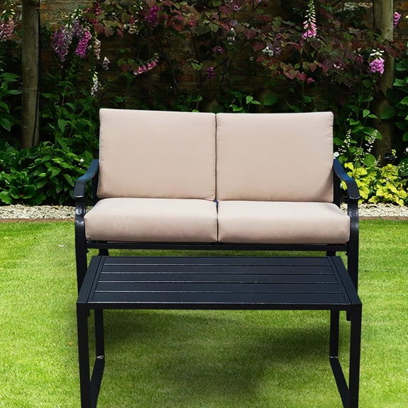 Loveseat and Table in Black Metal Material / Lobby / Waiting Seating