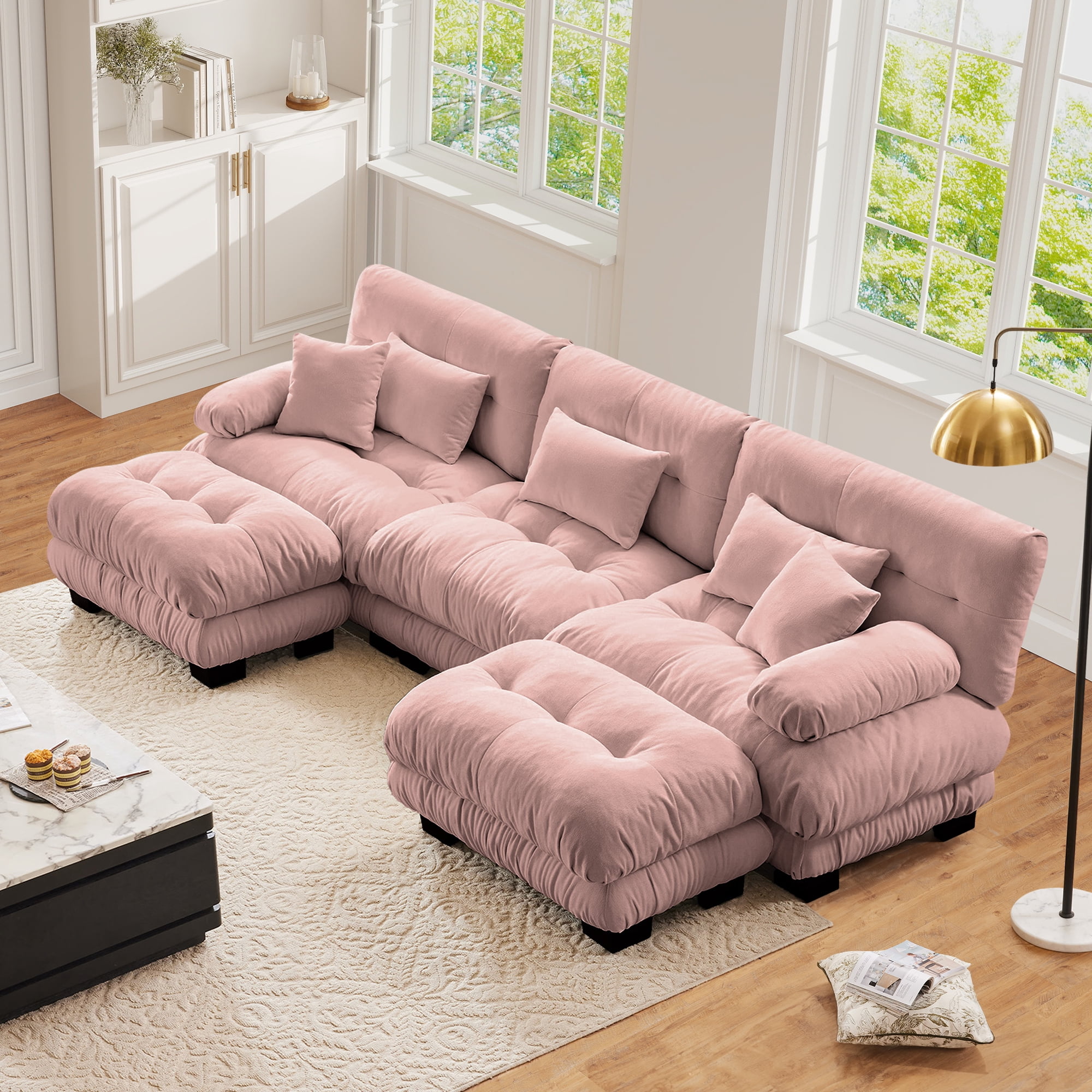 Loveseat with Chaise, 94.4" Oversized U Shaped Cloud Sofa, Modular ...