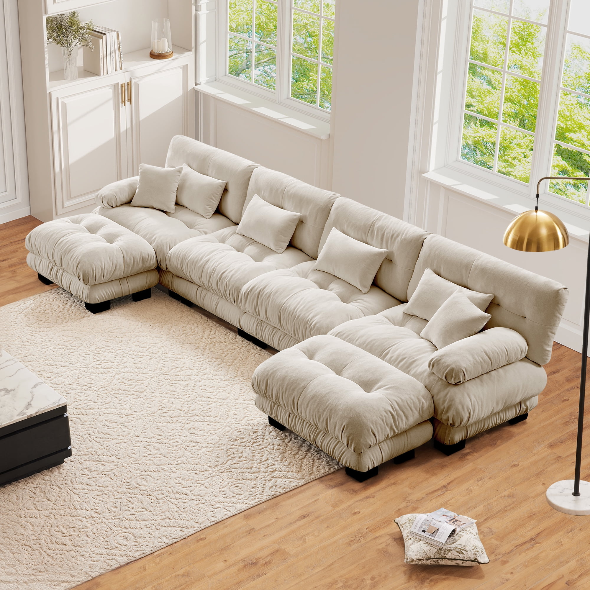 Loveseat with Chaise, 94.4" Oversized U Shaped Cloud Sofa, Modular ...