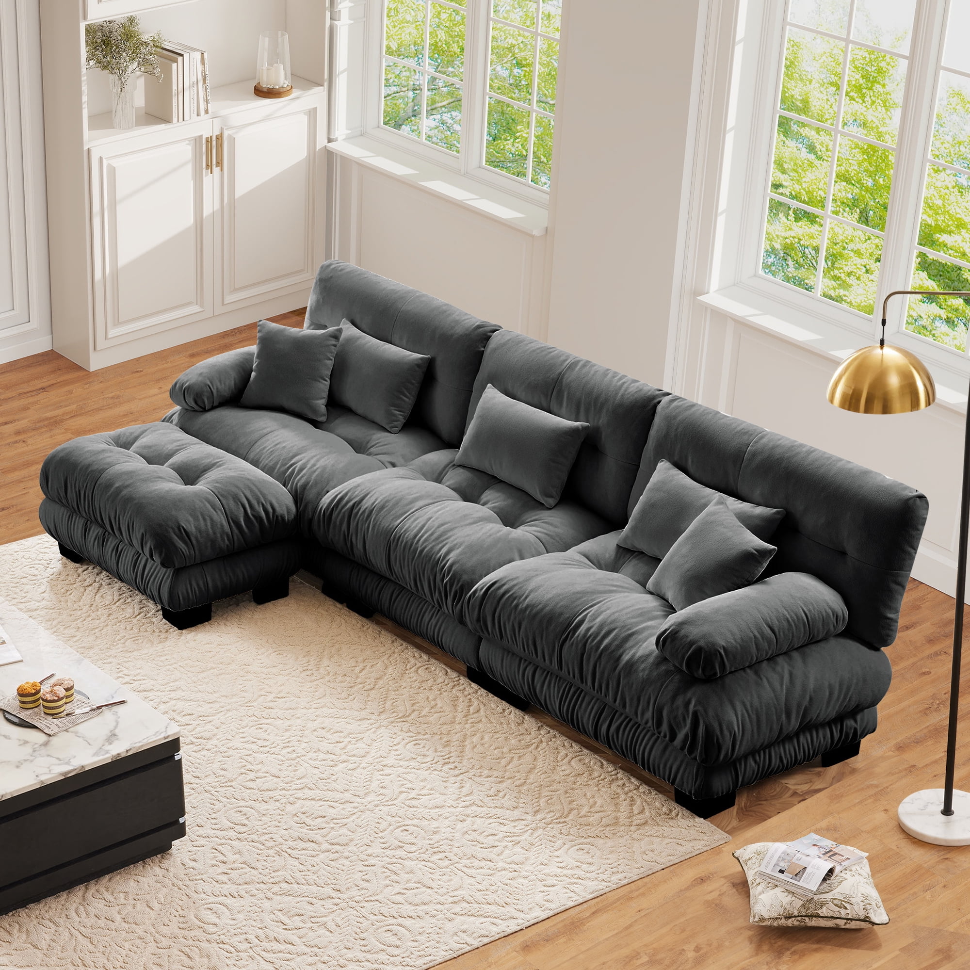Loveseat with Chaise, 94.4" Oversized U Shaped Cloud Sofa, Modular ...