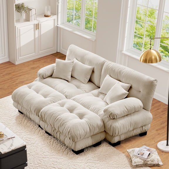 Loveseat with Chaise, 94.4" Oversized U Shaped Cloud Sofa, Modular Sectional Sleeper Sofa (Chenille Dark Gray, 2 Seater with 2 Ottomans)