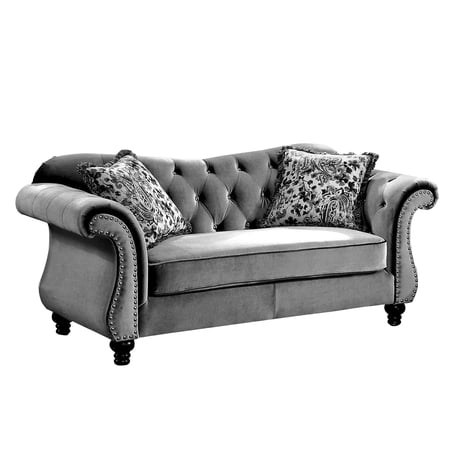 Loveseat with Flared Design Arms and Button Tufting, Gray