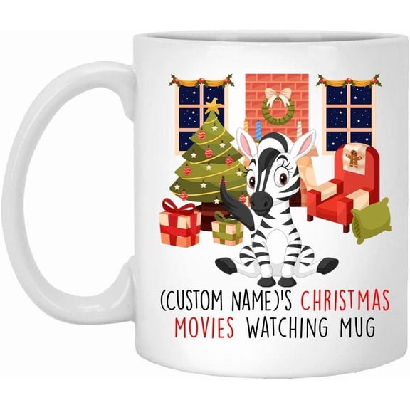Lovesout Baby Zebra 2025 Christmas Movies Watching Mug Personalized Name Gifts 2026 New Year Eve Coffee Cup White 11 oz