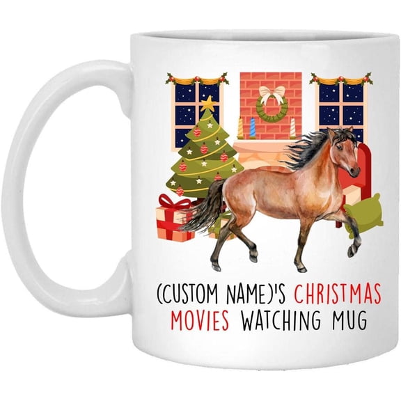 Lovesout Bay Color Horse 2025 Christmas Movies Watching Mug Personalized Name Gifts 2026 New Year Eve Coffee Cup White 11 oz