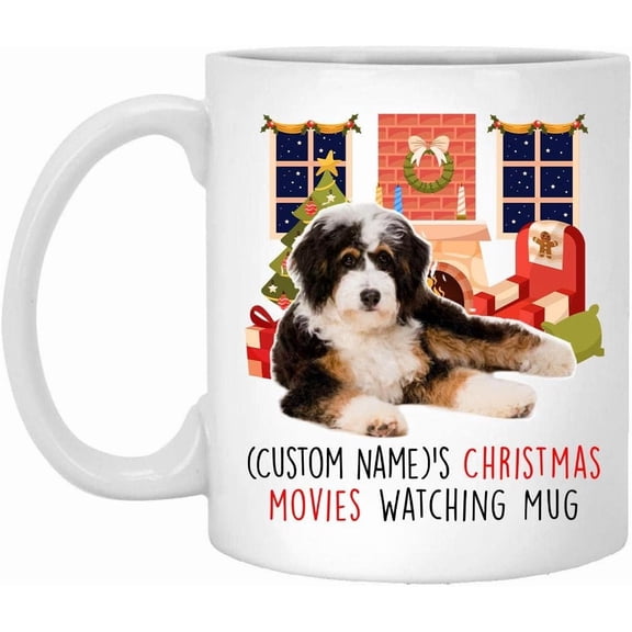 Lovesout Cute Tri-Color Bernedoodle Dog 2025 Christmas Movies Watching Mug Personalized Name Gifts 2026 New Year Eve Coffee Cup White 11 oz
