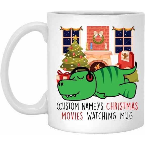 Lovesout Lazy Dinosaur 2025 Christmas Movies Watching Mug Personalized Name Gifts 2026 New Year Eve Coffee Cup White 11 oz