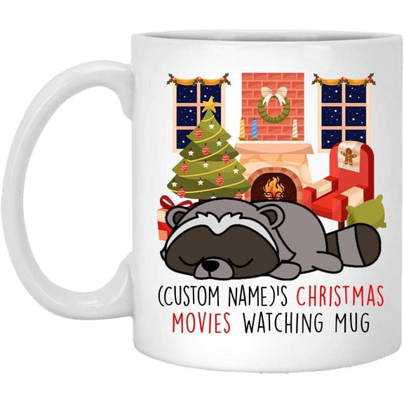 Lovesout Lazy Raccoon 2025 Christmas Movies Watching Mug Personalized Name Gifts 2026 New Year Eve Coffee Cup White 11 oz