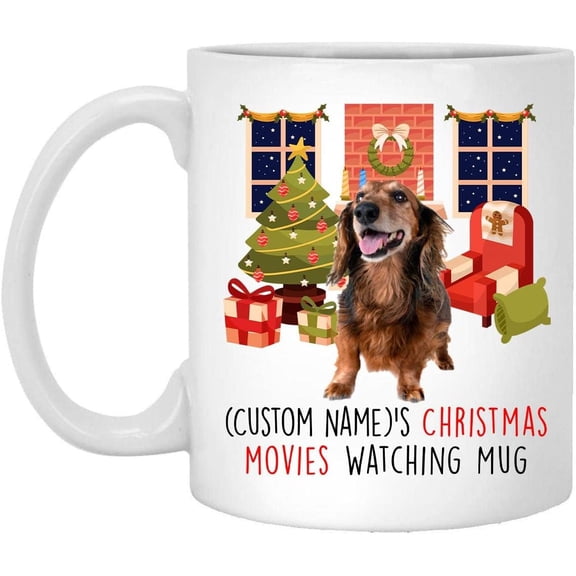 Lovesout Longhaired Sable Dachshund Dog 2025 Christmas Movies Watching Mug Personalized Name Gifts 2026 New Year Eve Coffee Cup White 11 oz
