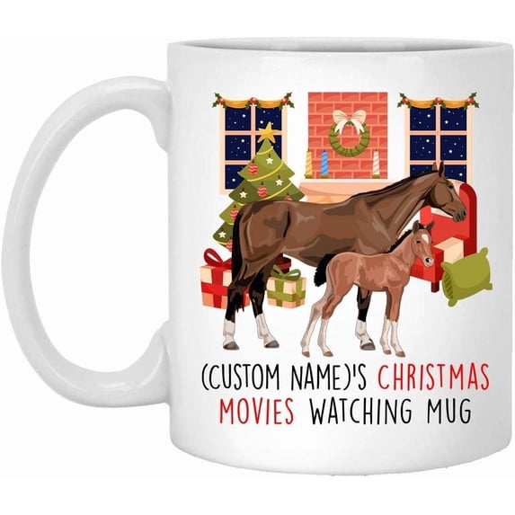 Lovesout Mare And Foal Horses 2025 Christmas Movies Watching Mug Personalized Name Gifts 2026 New Year Eve Coffee Cup White 11 oz