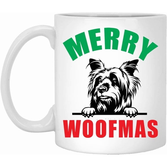 Lovesout Merry Woofmas Australian Silky Terrier Peeking 2025 Christmas Gifts New Years 2026 Decorations Coffee Mug Ceramic White 11 oz