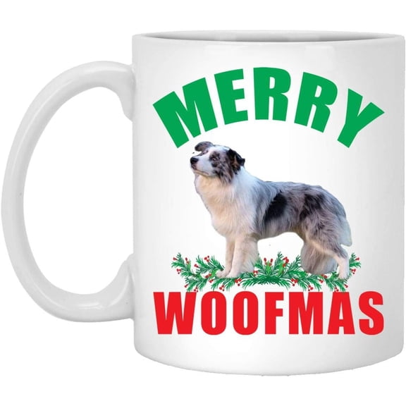 Lovesout Merry Woofmas Border Collie Silver Merle 2025 Christmas Gifts New Years 2026 Decorations Coffee Mug Ceramic White 11 oz